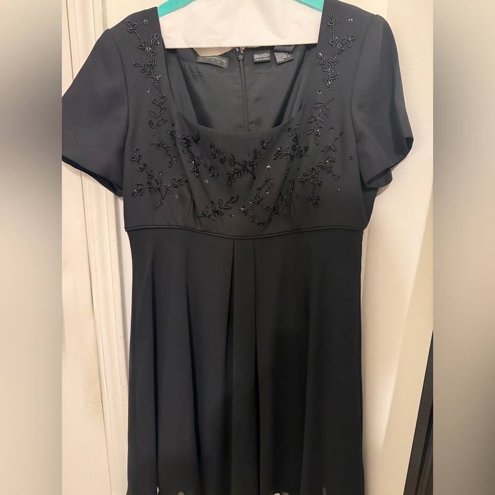 Liz Claiborne Night Black Beaded Babydoll Dress